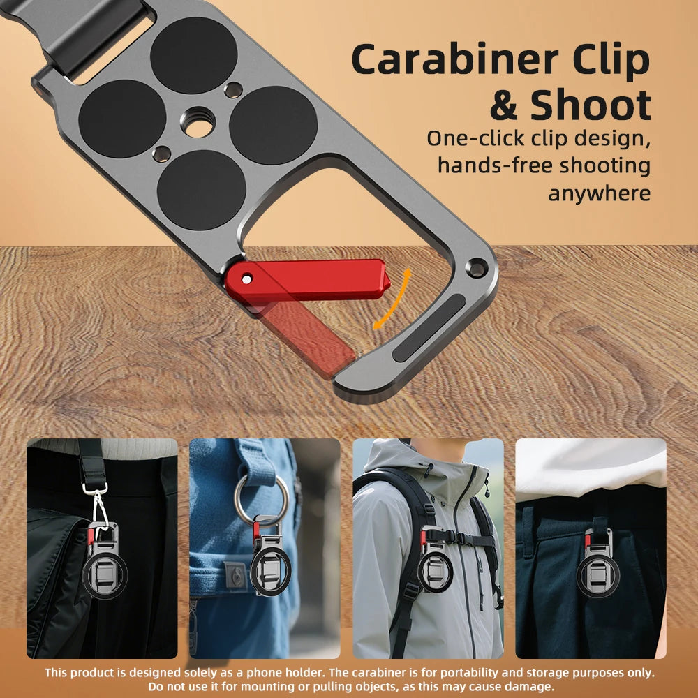 Flymile Magnetische Handyhalterung Karabiner Mount für iPhone 17 16 15 14 Zubehör Griff Stativadapter Kompatibel mit MagSafe